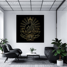 Lade das Bild in den Galerie-Viewer, Aluminiumbild gebürstet Buddha auf Lotusblüte mit Tiger Quadrat