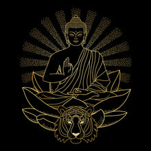 Lade das Bild in den Galerie-Viewer, Spannrahmenbild Buddha auf Lotusblüte mit Tiger Quadrat