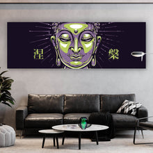 Lade das Bild in den Galerie-Viewer, Poster Buddha auf schwarzem Hintergrund Modern Art Panorama