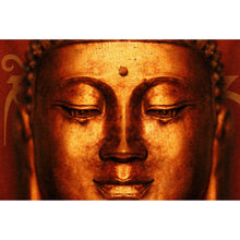Lade das Bild in den Galerie-Viewer, Aluminiumbild gebürstet Buddha Gesicht mit Schriftzug Querformat