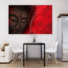 Lade das Bild in den Galerie-Viewer, Aluminiumbild gebürstet Buddha in rotem Licht Querformat