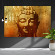 Lade das Bild in den Galerie-Viewer, Aluminiumbild gebürstet Buddha Kopf im Grunge Stil Querformat