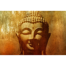 Lade das Bild in den Galerie-Viewer, Aluminiumbild gebürstet Buddha Kopf im Grunge Stil Querformat