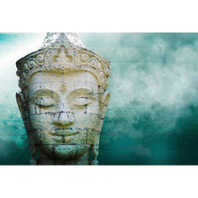 Lade das Bild in den Galerie-Viewer, Aluminiumbild gebürstet Buddha Kopf mit Rauch im Hintergrund Querformat