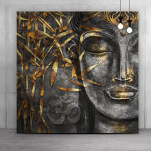 Lade das Bild in den Galerie-Viewer, Acrylglasbild Buddha mit goldenem Bambus Quadrat