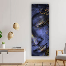Lade das Bild in den Galerie-Viewer, Poster Buddha Violett mit goldenen Blättern Panorama Hoch
