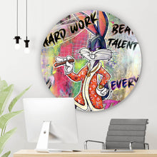 Lade das Bild in den Galerie-Viewer, Aluminiumbild gebürstet Bunny Hard Work Pop Art Kreis