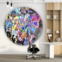 Lade das Bild in den Galerie-Viewer, Aluminiumbild gebürstet Bunte Comicfiguren Pop Art Kreis