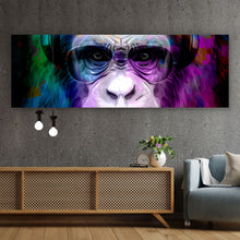 Lade das Bild in den Galerie-Viewer, Leinwandbild Bunter Affe mit Kopfhörer Panorama