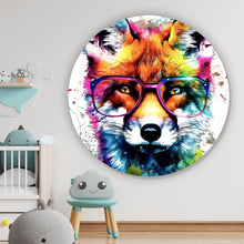 Lade das Bild in den Galerie-Viewer, Aluminiumbild gebürstet Bunter Fuchs Pop Art Kreis
