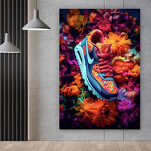 Lade das Bild in den Galerie-Viewer, Leinwandbild Bunter Sneaker in Blumenmeer Hochformat