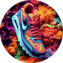 Lade das Bild in den Galerie-Viewer, Aluminiumbild gebürstet Bunter Sneaker in Blumenmeer Kreis