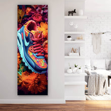 Lade das Bild in den Galerie-Viewer, Aluminiumbild Bunter Sneaker in Blumenmeer Panorama Hoch