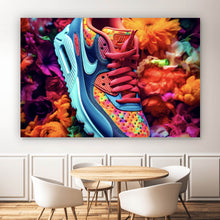 Lade das Bild in den Galerie-Viewer, Aluminiumbild Bunter Sneaker in Blumenmeer Querformat
