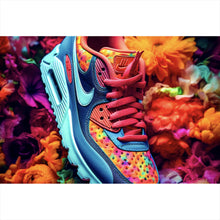 Lade das Bild in den Galerie-Viewer, Spannrahmenbild Bunter Sneaker in Blumenmeer Querformat