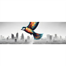 Lade das Bild in den Galerie-Viewer, Poster Bunter Vogel über einer Trümmerlandschaft Panorama