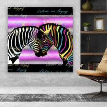 Lade das Bild in den Galerie-Viewer, Leinwandbild Buntes Zebrapaar Quadrat