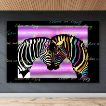 Lade das Bild in den Galerie-Viewer, Leinwandbild Buntes Zebrapaar Querformat