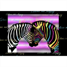 Lade das Bild in den Galerie-Viewer, Leinwandbild Buntes Zebrapaar Querformat