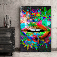 Lade das Bild in den Galerie-Viewer, Spannrahmenbild Canabis Lippen Hochformat