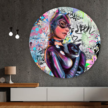 Lade das Bild in den Galerie-Viewer, Aluminiumbild gebürstet Catgirl Pop Art Kreis