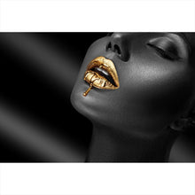 Lade das Bild in den Galerie-Viewer, Acrylglasbild Chrome Lippen Gold Querformat