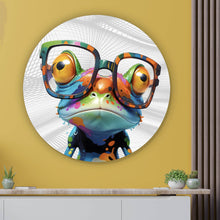 Lade das Bild in den Galerie-Viewer, Aluminiumbild gebürstet Bunter Frosch mit Brille Kreis