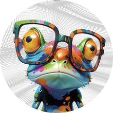 Lade das Bild in den Galerie-Viewer, Aluminiumbild gebürstet Bunter Frosch mit Brille Kreis