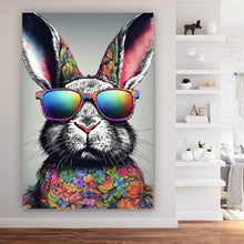 Lade das Bild in den Galerie-Viewer, Poster Cooler Hase mit Regenbogenbrille Hochformat