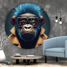 Lade das Bild in den Galerie-Viewer, Aluminiumbild gebürstet Crazy Monkey Kreis