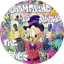 Lade das Bild in den Galerie-Viewer, Aluminiumbild Dagobert mit Champagner Pop Art Kreis