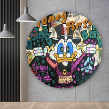 Lade das Bild in den Galerie-Viewer, Aluminiumbild gebürstet Dagobert Money First Pop Art Kreis