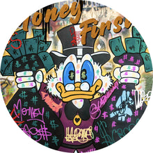 Lade das Bild in den Galerie-Viewer, Aluminiumbild gebürstet Dagobert Money First Pop Art Kreis