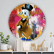 Lade das Bild in den Galerie-Viewer, Aluminiumbild gebürstet Dagobert no Money no funny Pop Art Kreis