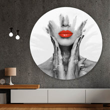 Lade das Bild in den Galerie-Viewer, Aluminiumbild Digital Art Frau Mit Roten Lippen Kreis