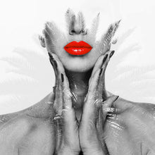 Lade das Bild in den Galerie-Viewer, Spannrahmenbild Digital Art Frau Mit Roten Lippen Quadrat