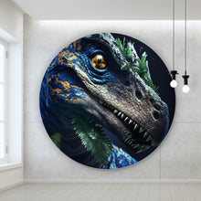 Lade das Bild in den Galerie-Viewer, Aluminiumbild gebürstet Dinosaurier Bunt Digital Kreis