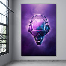 Lade das Bild in den Galerie-Viewer, Aluminiumbild Discokugel Schädel mit Kopfhörern Hochformat