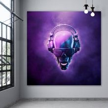 Lade das Bild in den Galerie-Viewer, Acrylglasbild Discokugel Schädel mit Kopfhörern Quadrat