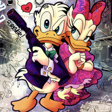 Lade das Bild in den Galerie-Viewer, Aluminiumbild Donald und Daisy in Crime Pop Art Quadrat