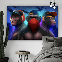 Lade das Bild in den Galerie-Viewer, Leinwandbild Drei Gangsteraffen Modern Art Querformat