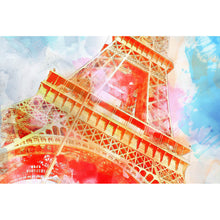 Lade das Bild in den Galerie-Viewer, Aluminiumbild gebürstet Eiffelturm Aquarell Querformat