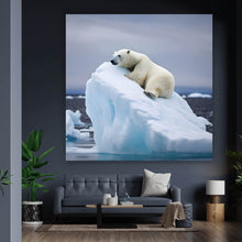 Lade das Bild in den Galerie-Viewer, Leinwandbild Eisbär auf Eisscholle Digital Art Quadrat