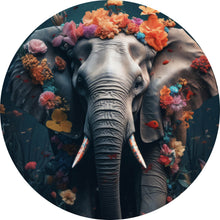 Lade das Bild in den Galerie-Viewer, Aluminiumbild gebürstet Elefant Blumen Digital Art Kreis
