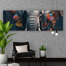 Lade das Bild in den Galerie-Viewer, Leinwandbild Elefant Blumen Digital Art Panorama