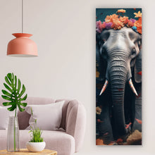 Lade das Bild in den Galerie-Viewer, Leinwandbild Elefant Blumen Digital Art Panorama Hoch