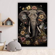 Lade das Bild in den Galerie-Viewer, Leinwandbild Elefant Boho mit Blumen Hochformat