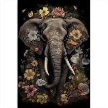 Lade das Bild in den Galerie-Viewer, Leinwandbild Elefant Boho mit Blumen Hochformat