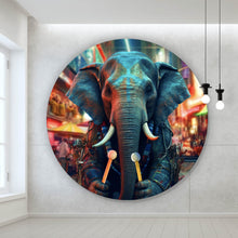 Lade das Bild in den Galerie-Viewer, Aluminiumbild gebürstet Elefant in der Stadt Digital Art Kreis