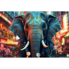 Lade das Bild in den Galerie-Viewer, Aluminiumbild Elefant in der Stadt Digital Art Querformat